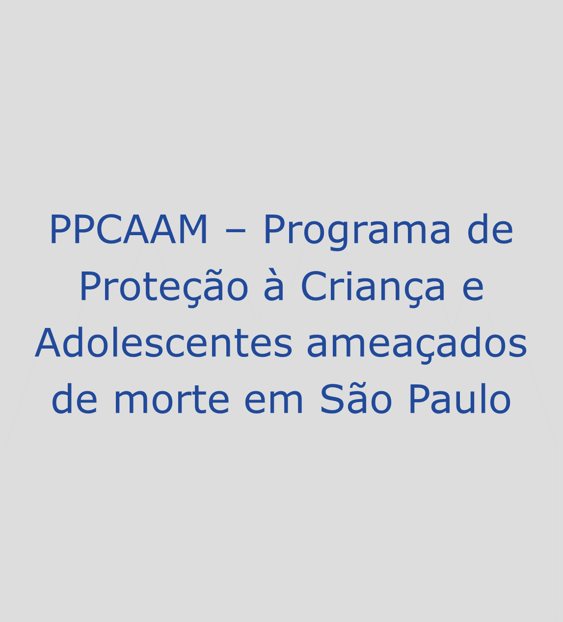 PPCAAM – Programa de Proteção à Criança e Adolescentes ameaçados de morte em São Paulo